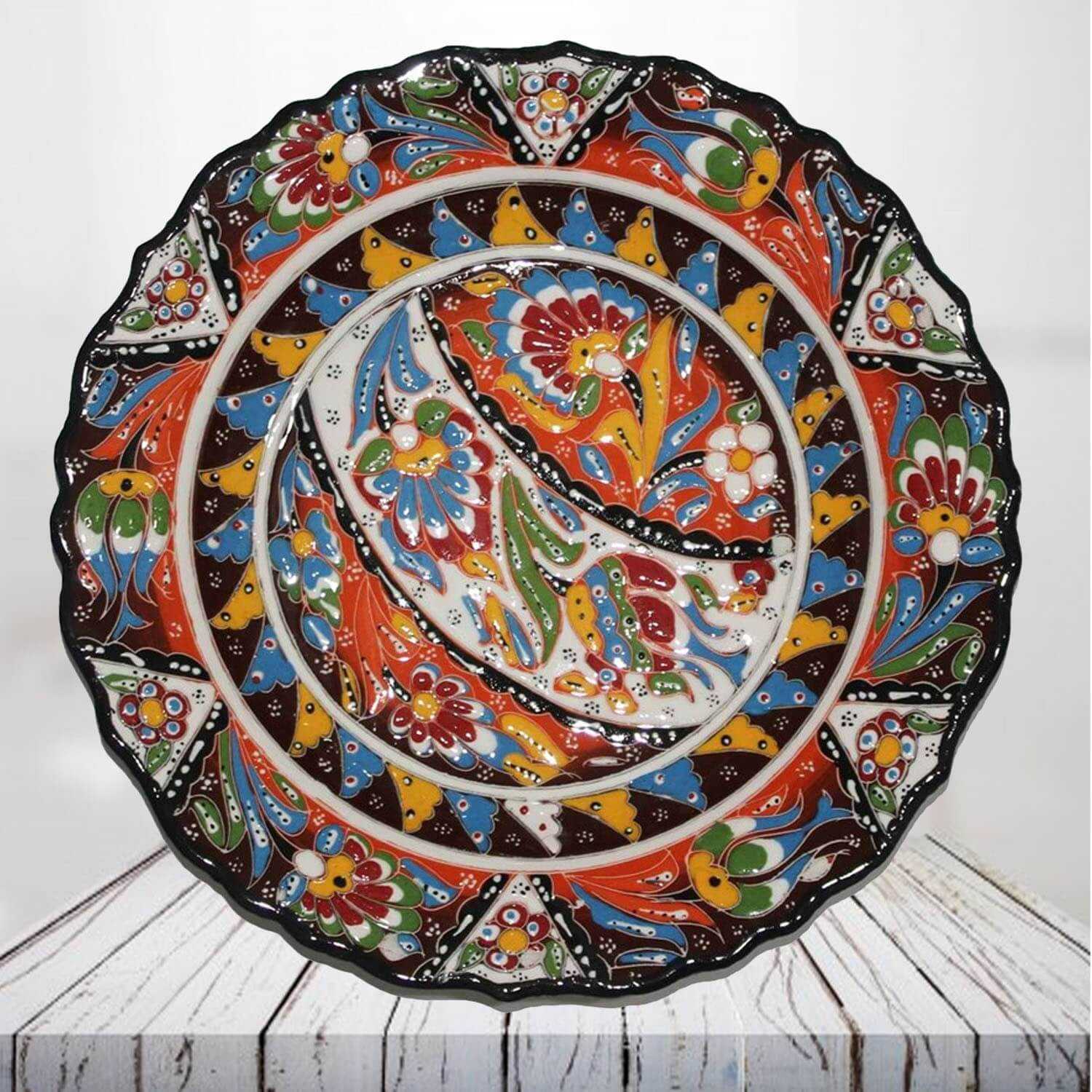 Handpainted 30 cm brown ceramic plate - SHI_CP3013