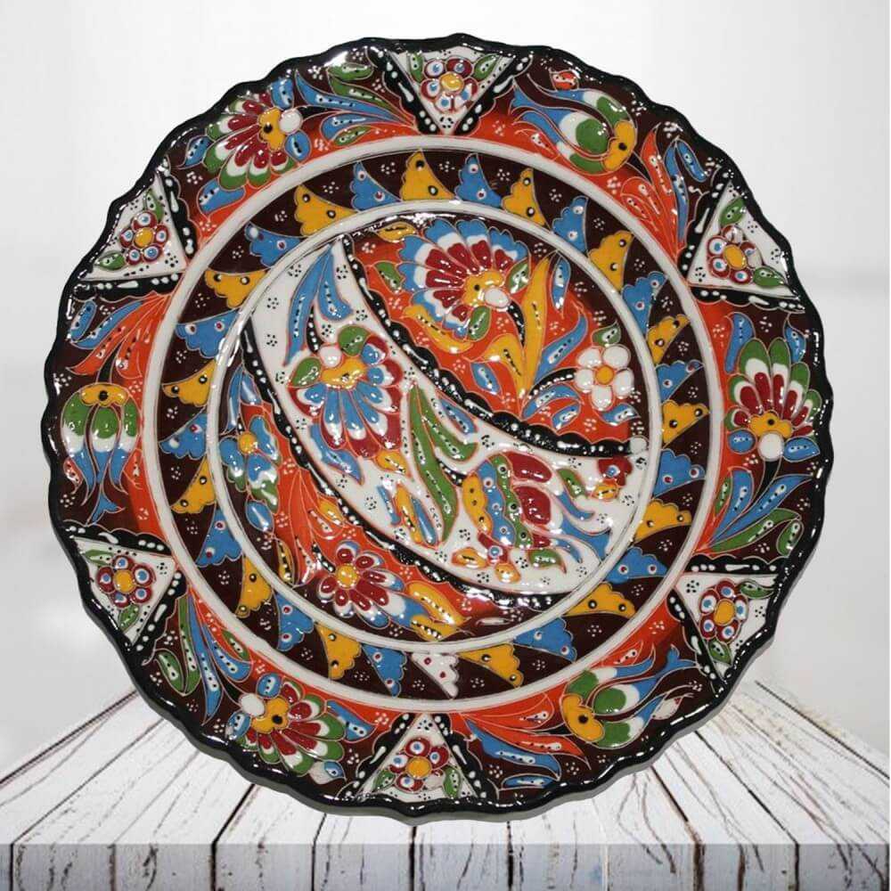 Handpainted 30 cm brown ceramic plate - SHI_CP3013