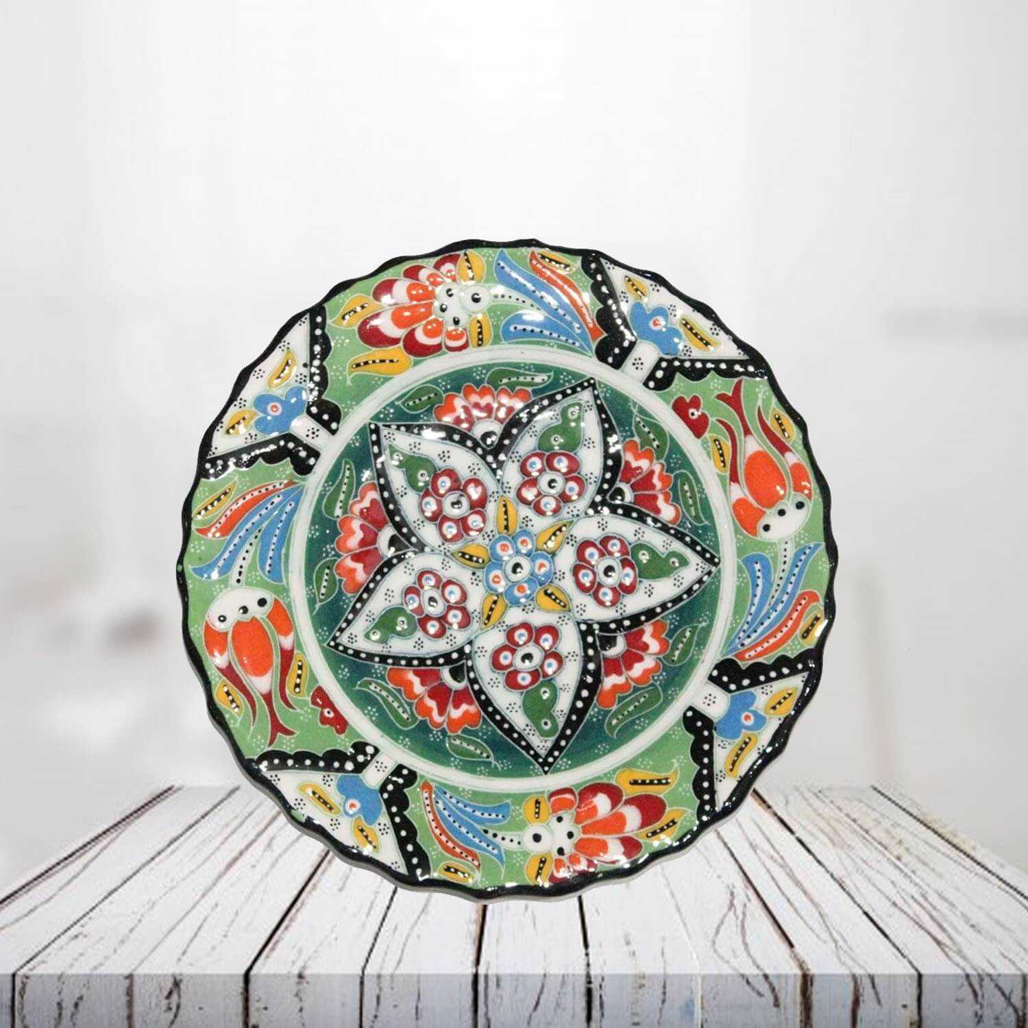 Handpainted 18 cm light green ceramic plate - SHI_CP1801