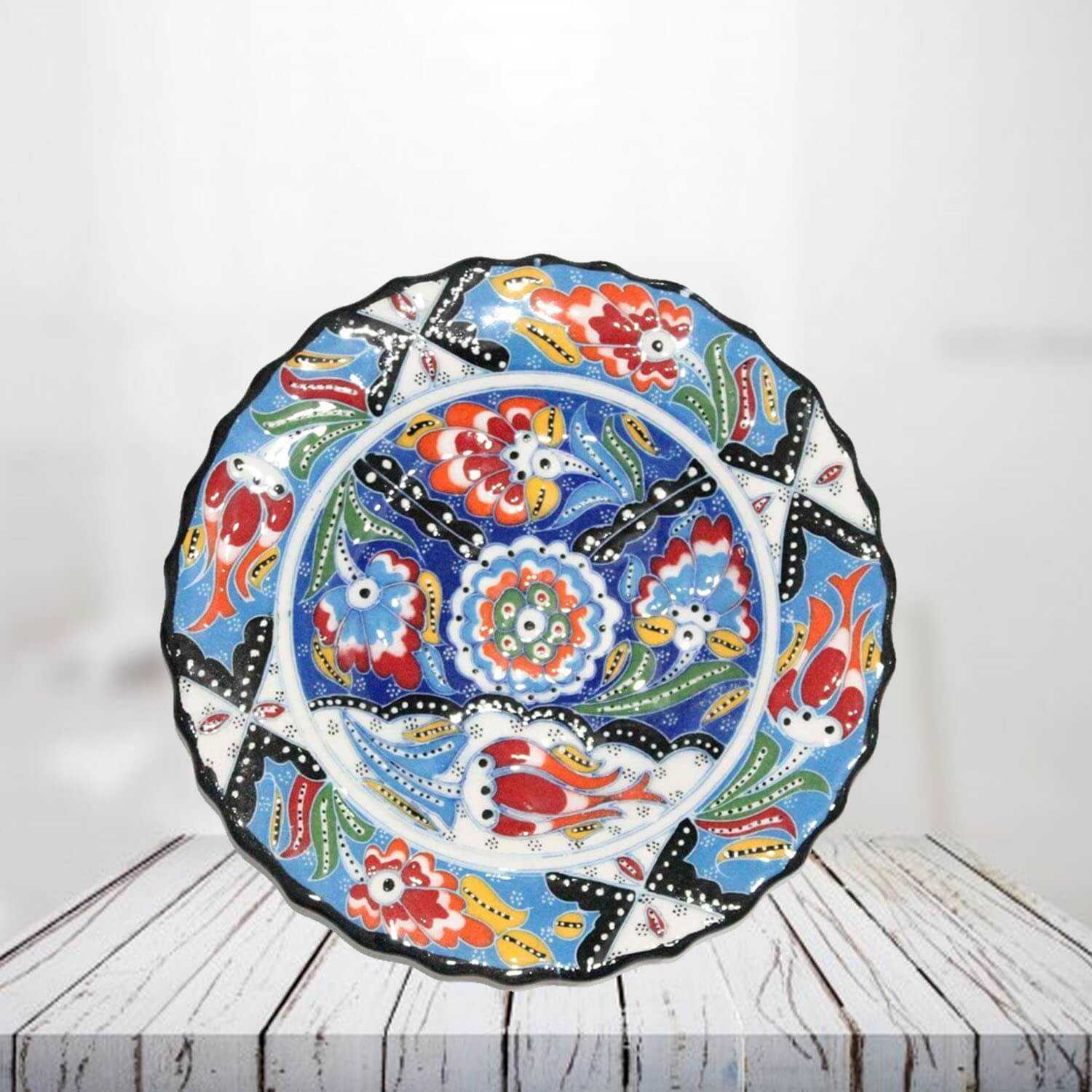 Handpainted 18 cm light sea blue ceramic plate - SHI_CP1802