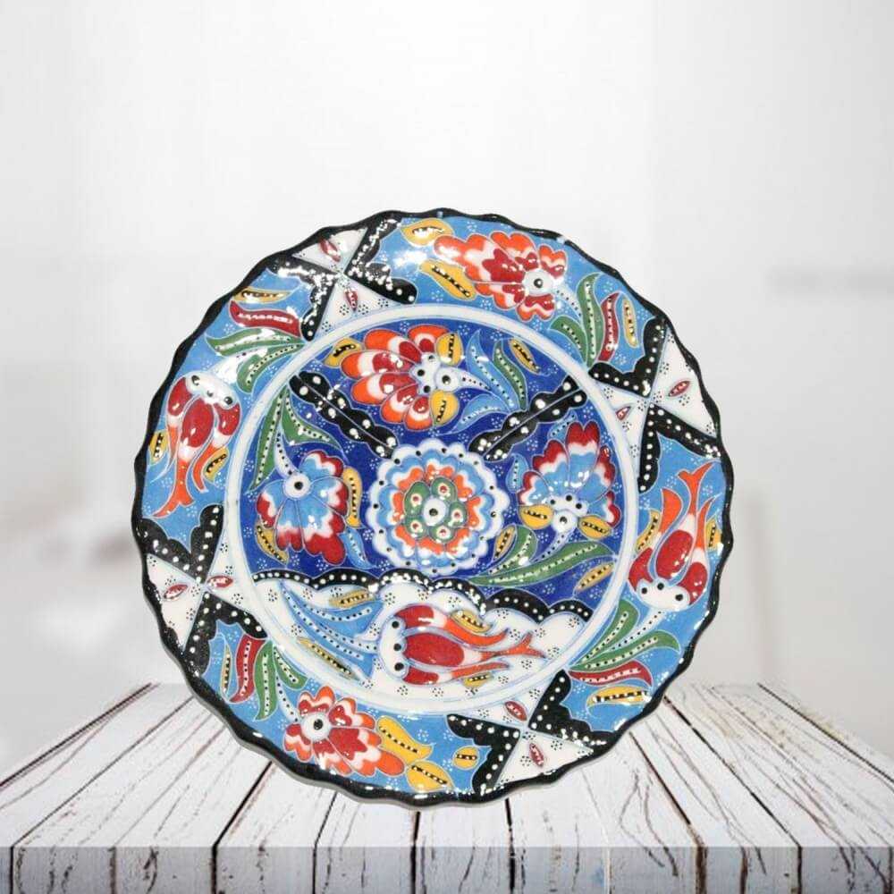 Handpainted 18 cm light sea blue ceramic plate - SHI_CP1802