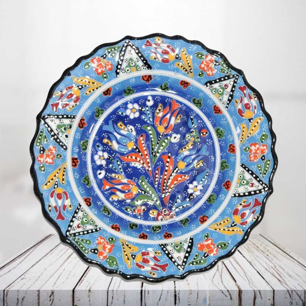 Handpainted 25 cm sea blue ceramic plate - SHI_CP2502