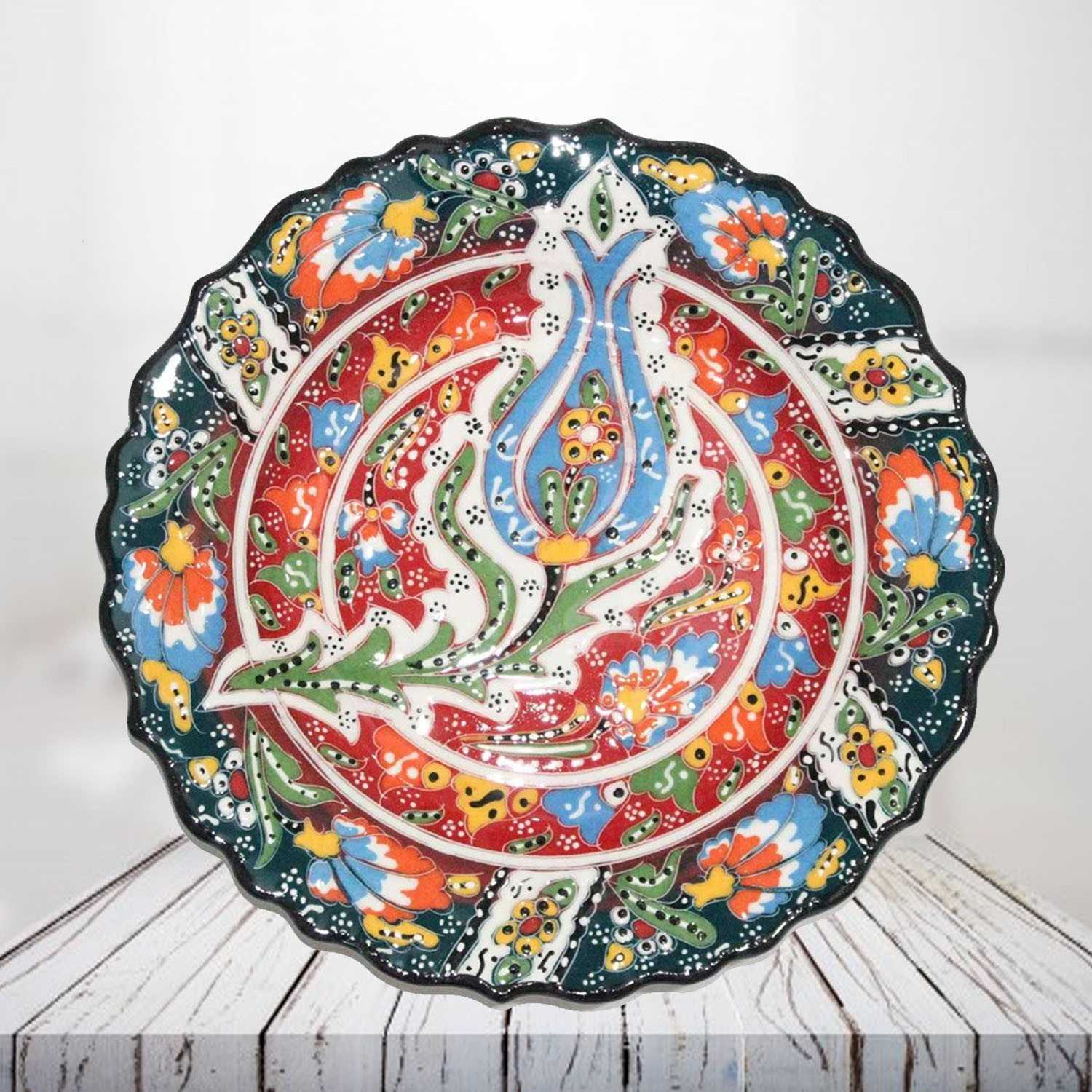 Handpainted 25 cm dark green ceramic plate - SHI_CP2504 Handpainted 25 cm dark green ceramic plate - SHI_CP2504