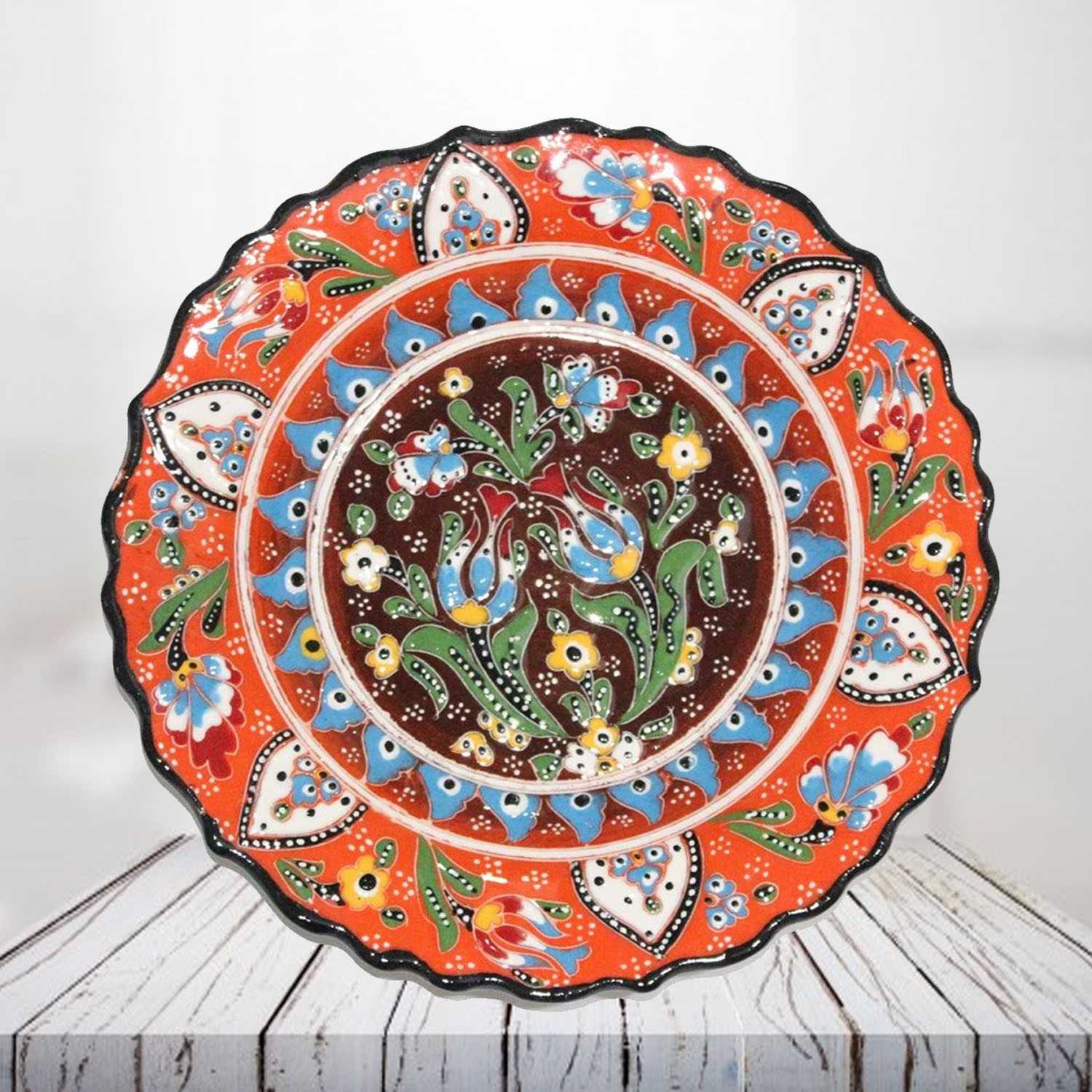 Handpainted 25 cm orange ceramic plate - SHI_CP2505 Handpainted 25 cm orange ceramic plate - SHI_CP2505