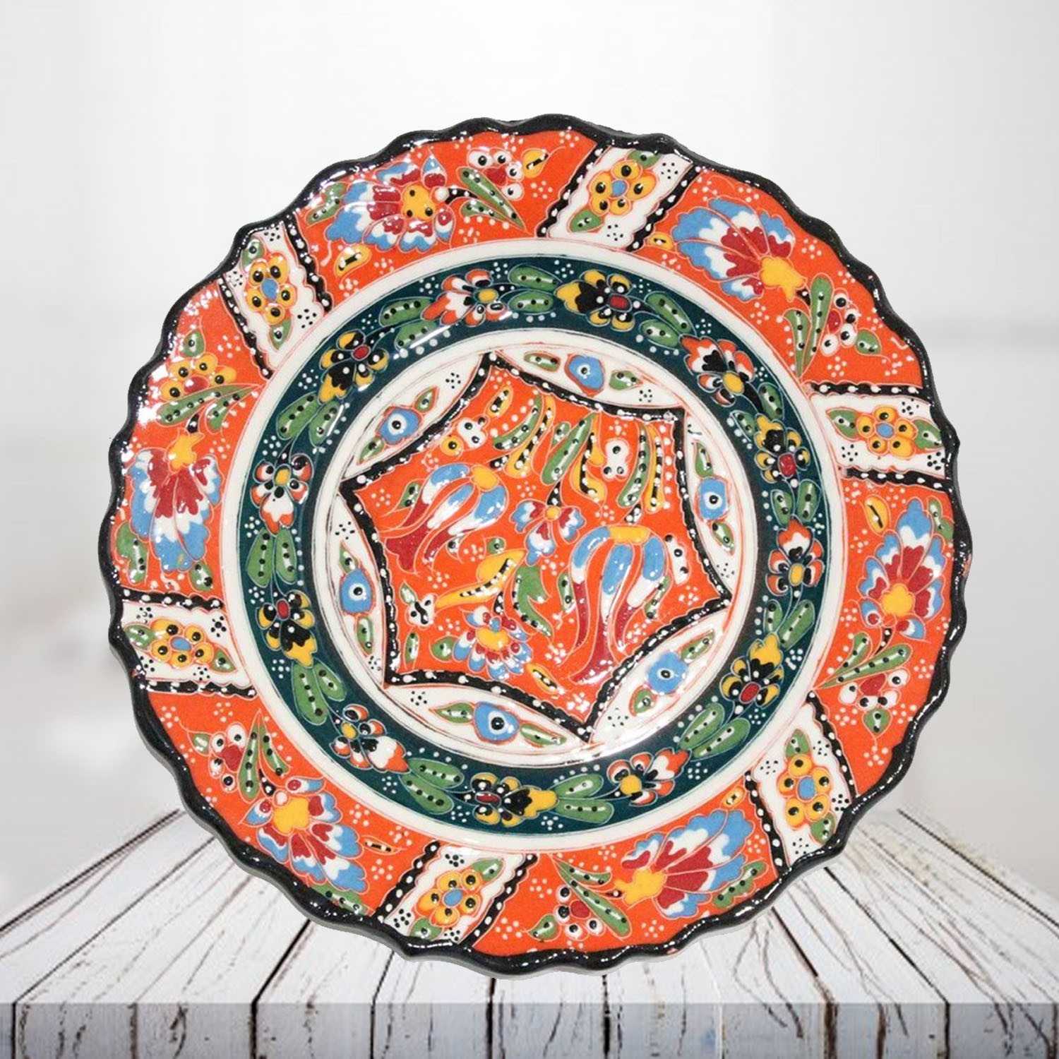 Orange Turkish ceramic plate Handmade ceramic plate Decorative