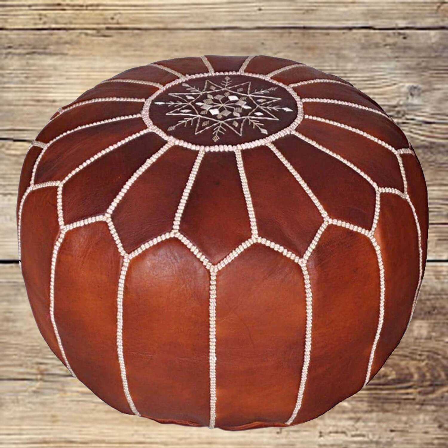 Dark tan handmade leather pouf Moroccan leather pouf Ottoman Foot