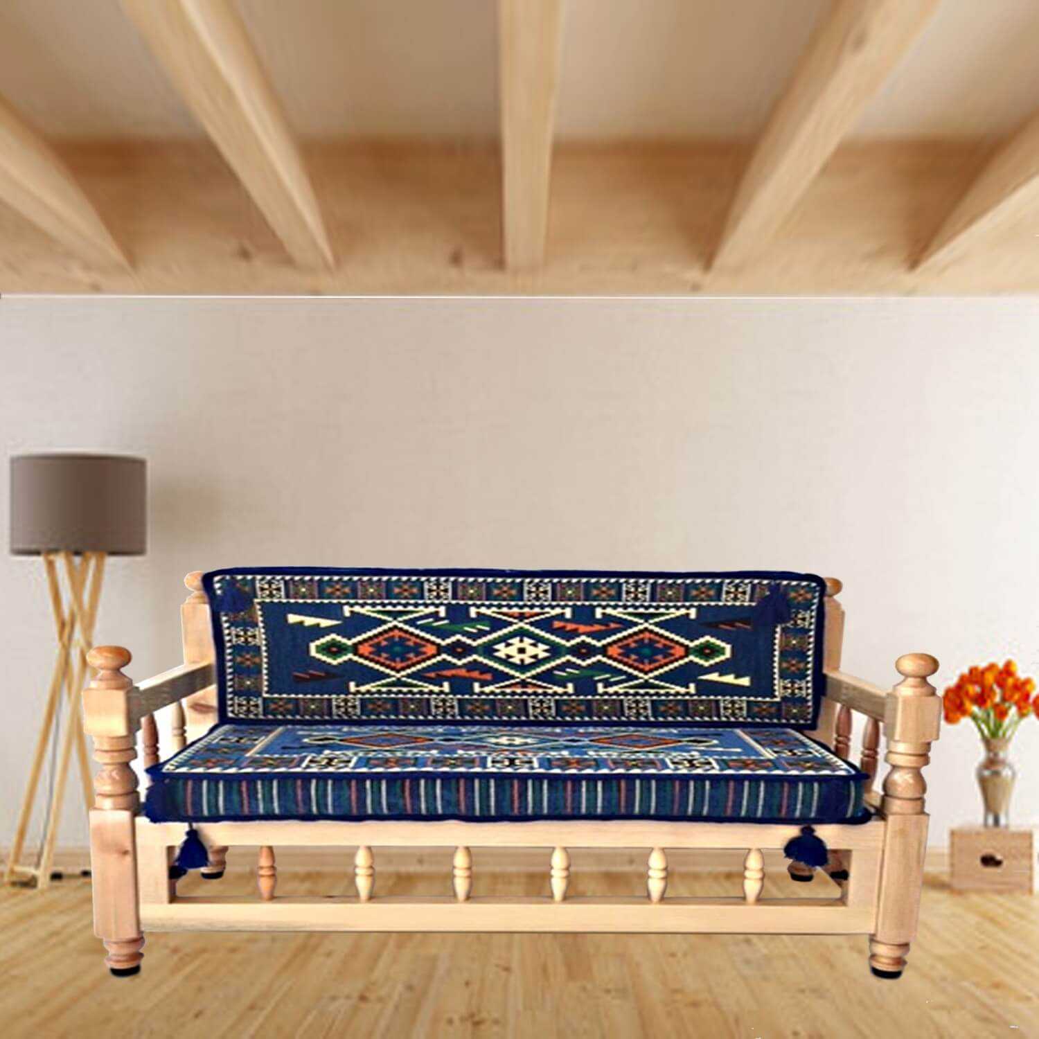 Two seater wooden sofa with cushions  - SHI_WB2S