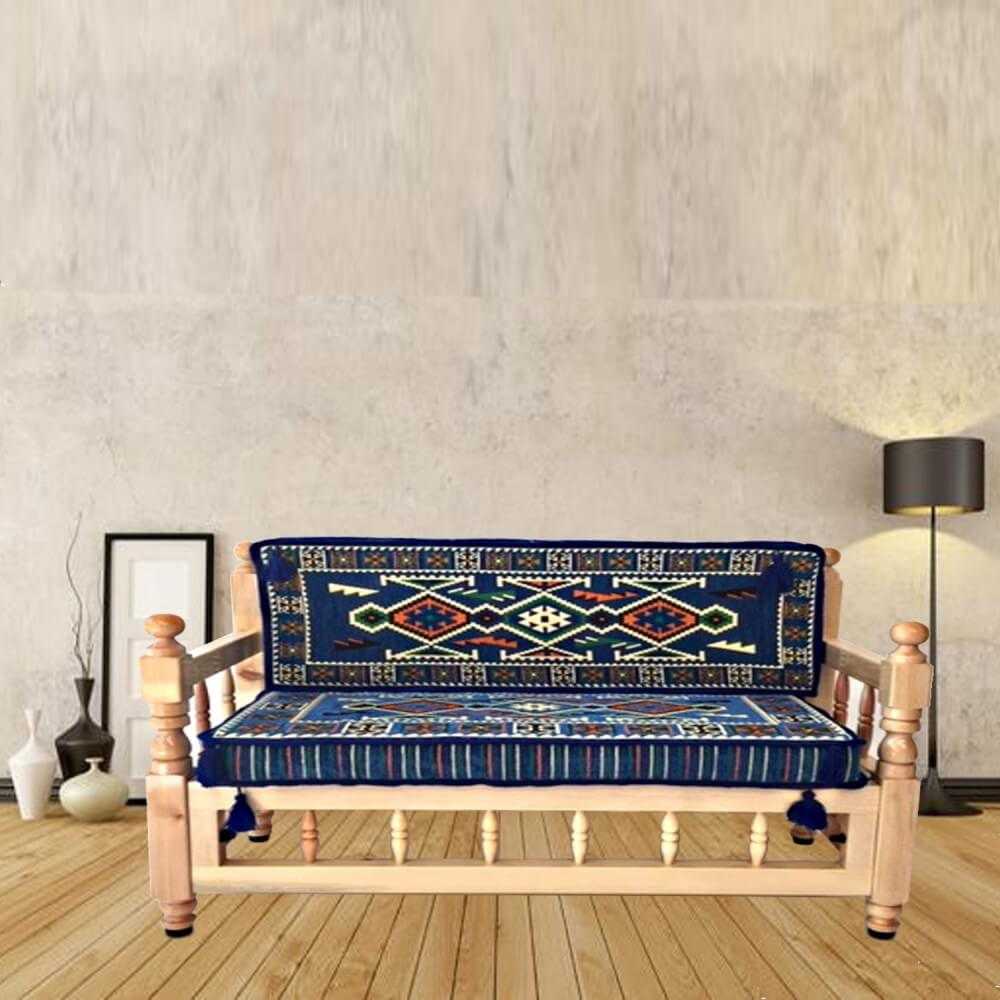 ANATOLIA Blue Two seater wooden bench with cushions