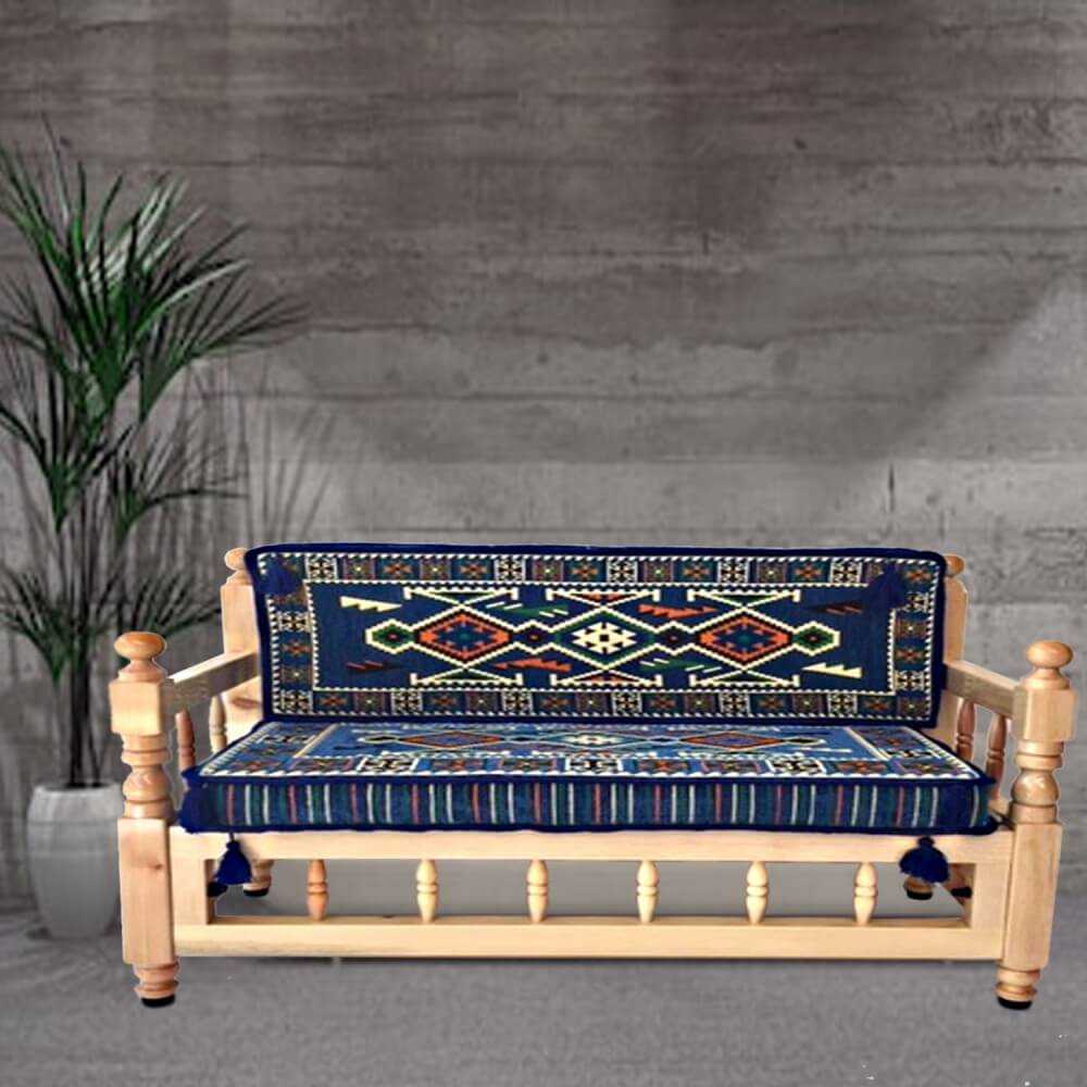 Two seater wooden sofa with cushions - SHI_WB2S