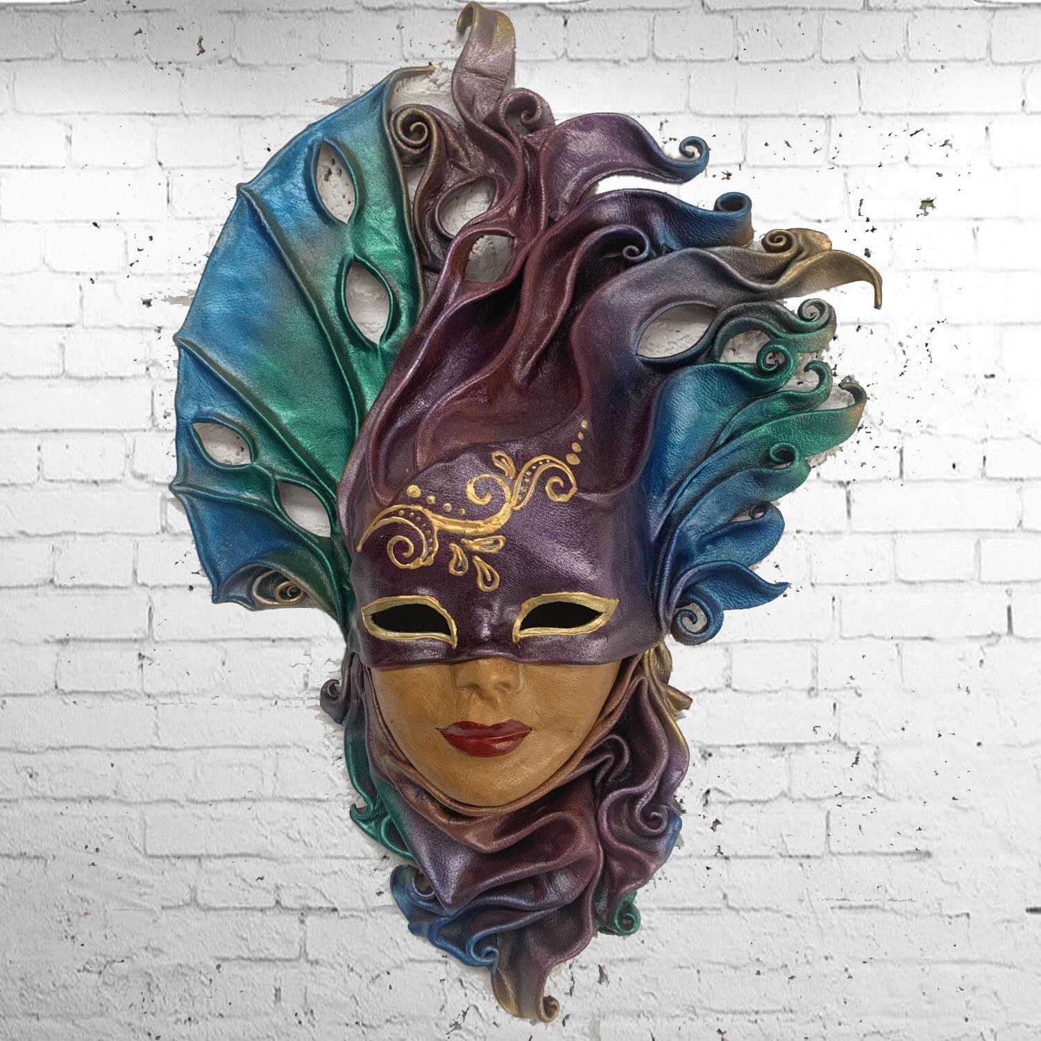 Venetian style moulded leather wall mask