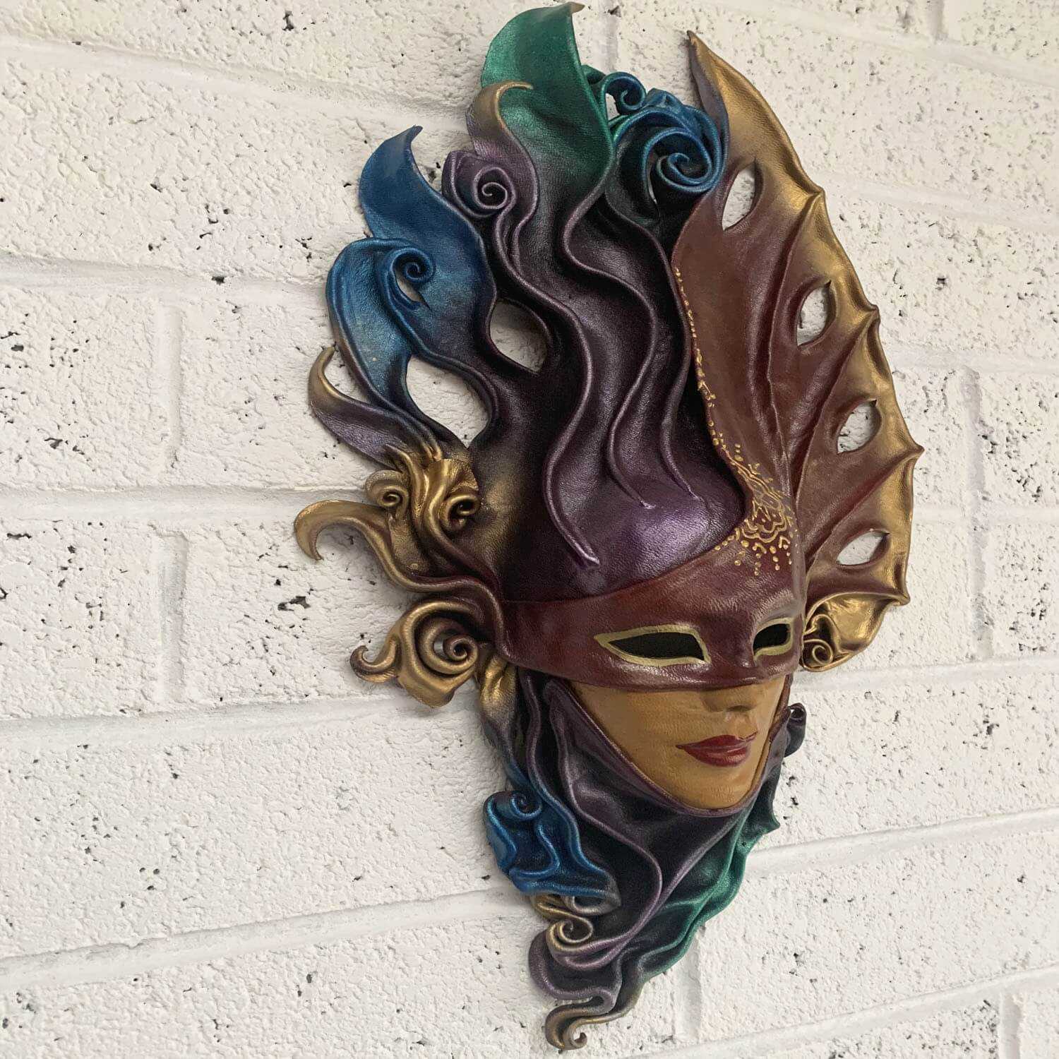 Venetian-Inspired Handpainted Leather Wall Mask – Artisan Crafted Venetian-Inspired Handpainted Leather Wall Mask – Artisan Crafted