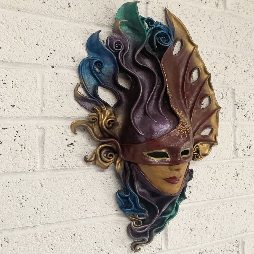 Venetian-Inspired Handpainted Leather Wall Mask – Artisan Crafted