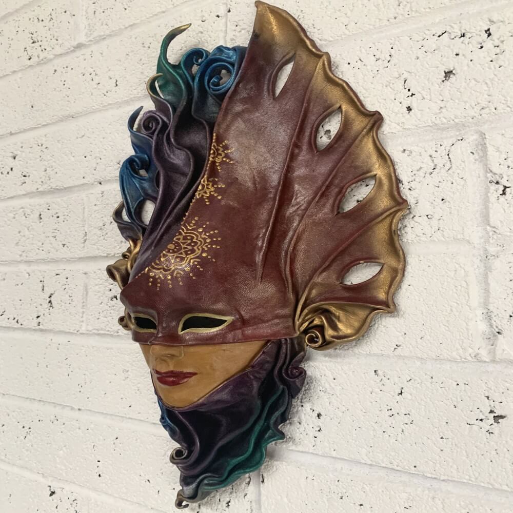Venetian-Inspired Handpainted Leather Wall Mask – Artisan Crafted