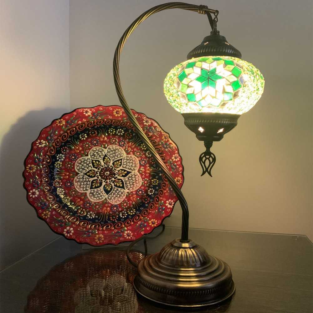 Swan Neck green Turkish Mosaic Glass Table Lamp