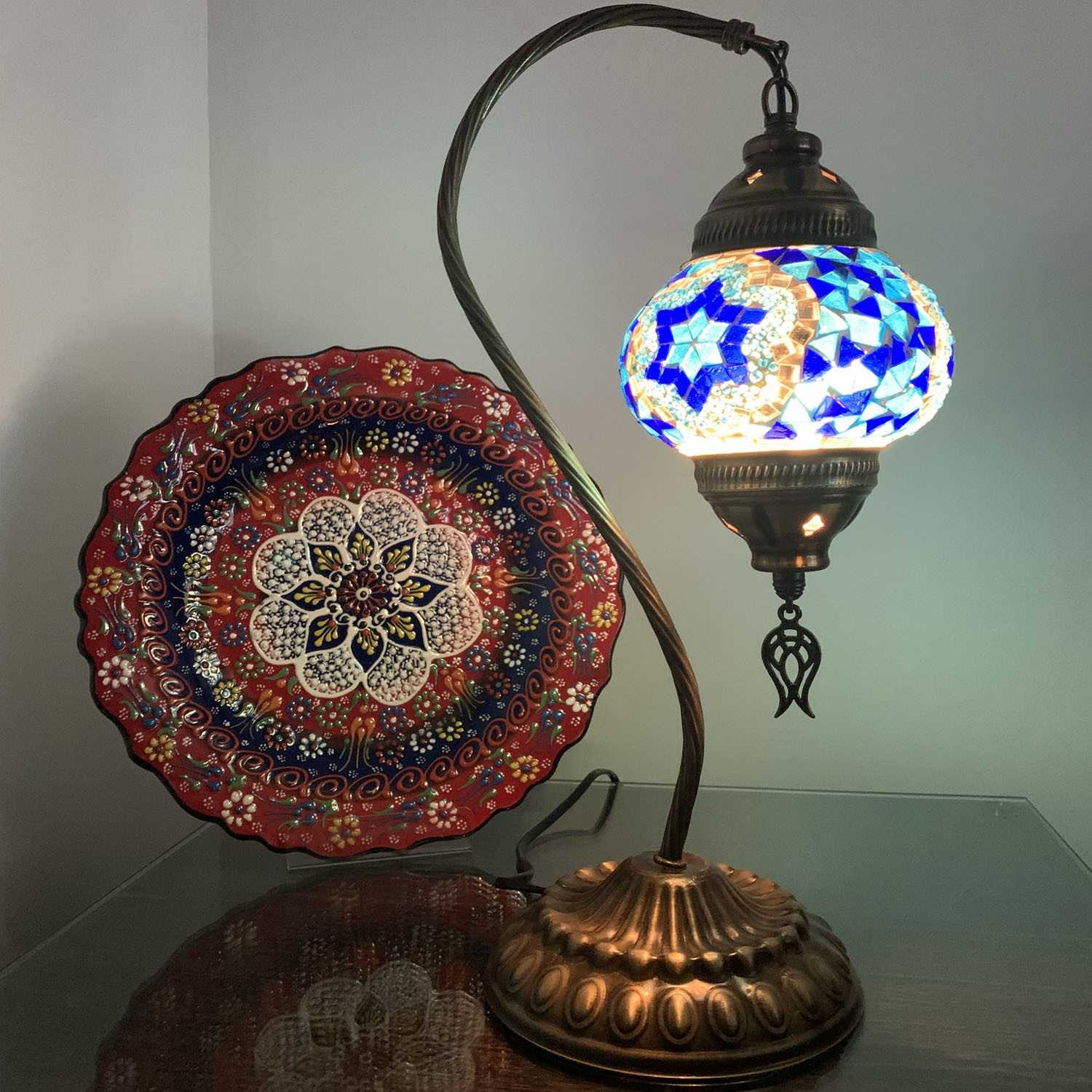 Swan Neck blue Turkish Mosaic Glass Table Lamp