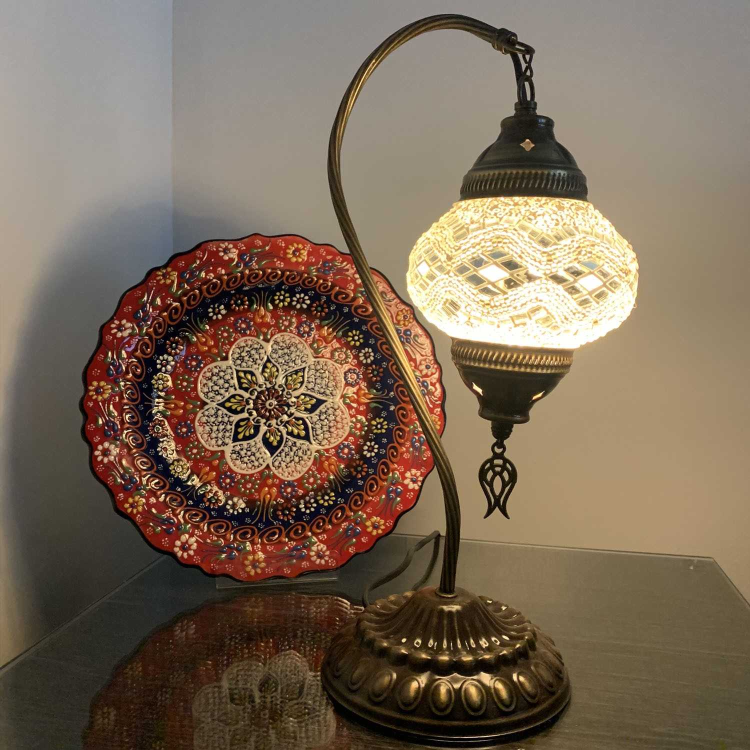 Swan Neck white Turkish Mosaic Glass Table Lamp