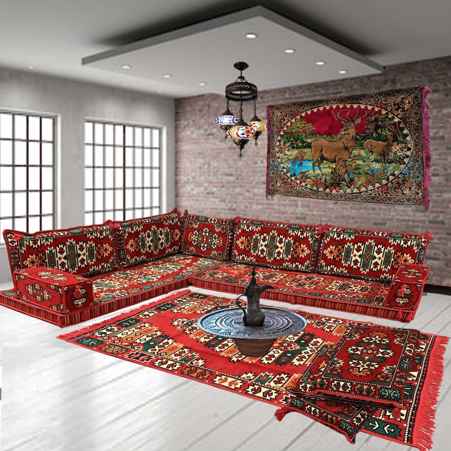 Six seater oriental majlis corner floor sofa set