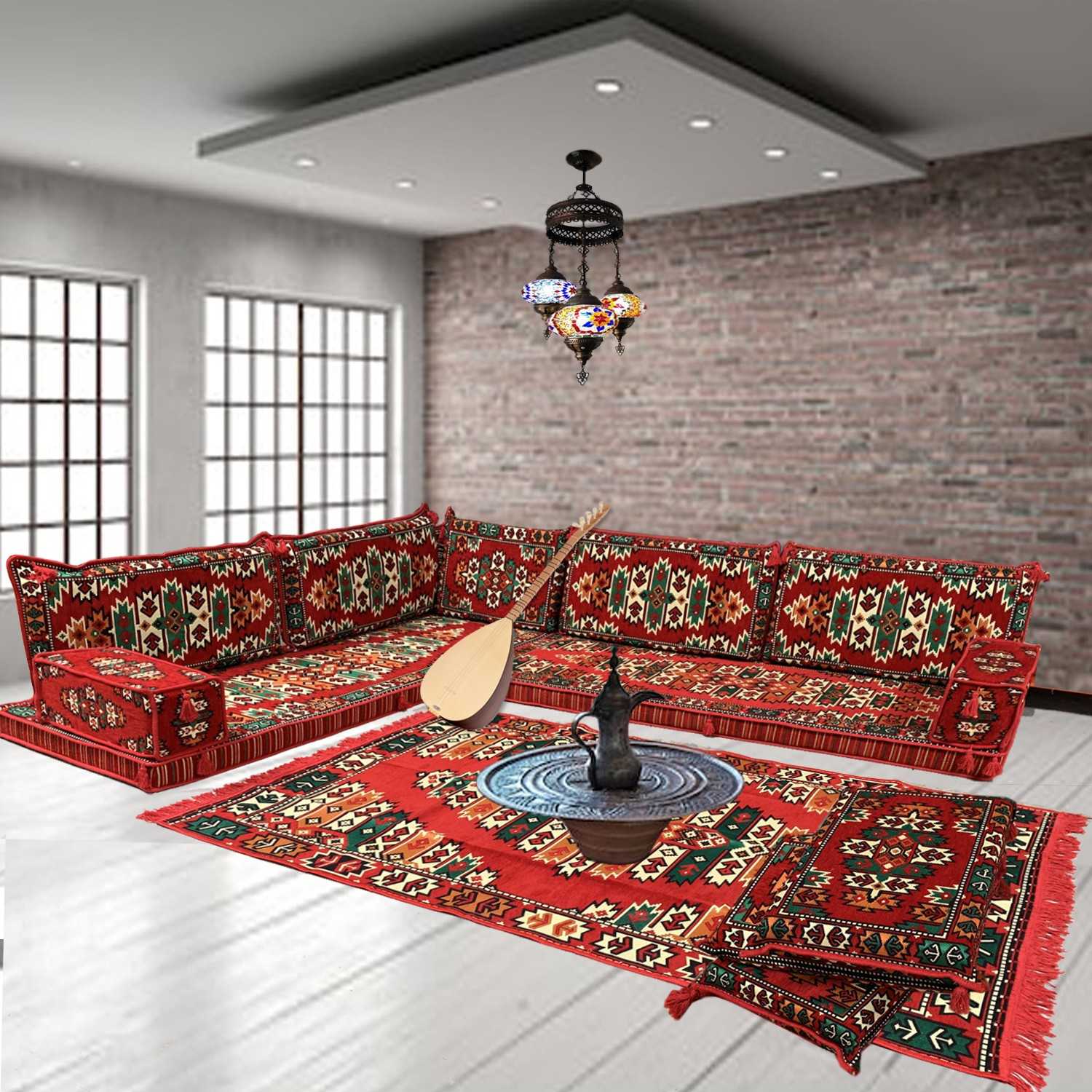 Six seater oriental majlis corner floor sofa set