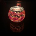 Handmade Mosaic Glass Candle Holder - Red/Multi