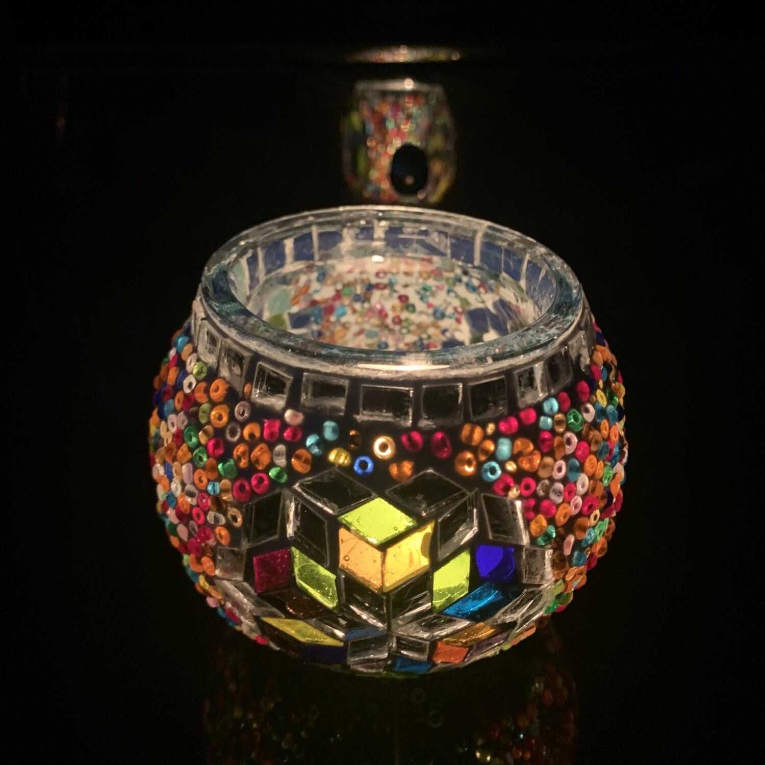 Handmade Mosaic Glass Candle Holder - Multi