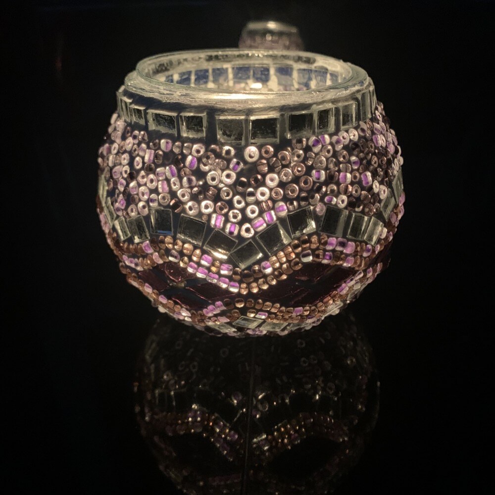 Handmade Mosaic Glass Candle Holder - Purple/Multi