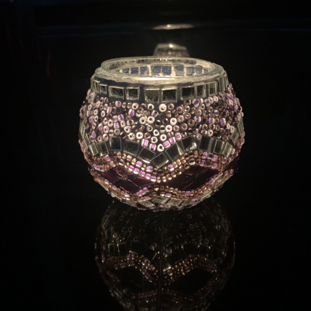 Handmade Mosaic Glass Candle Holder - Purple/Multi