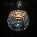 Handmade Mosaic Glass Candle Holder - Blue/Silver