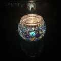 Handmade Mosaic Glass Candle Holder - Blue/Silver