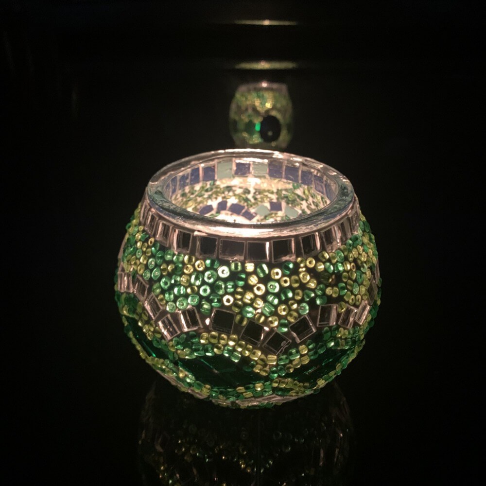 Handmade Mosaic Glass Candle Holder - Green/Multi