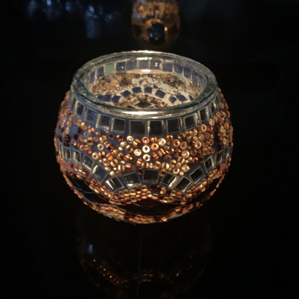 Handmade Mosaic Glass Candle Holder - Brown/Multi