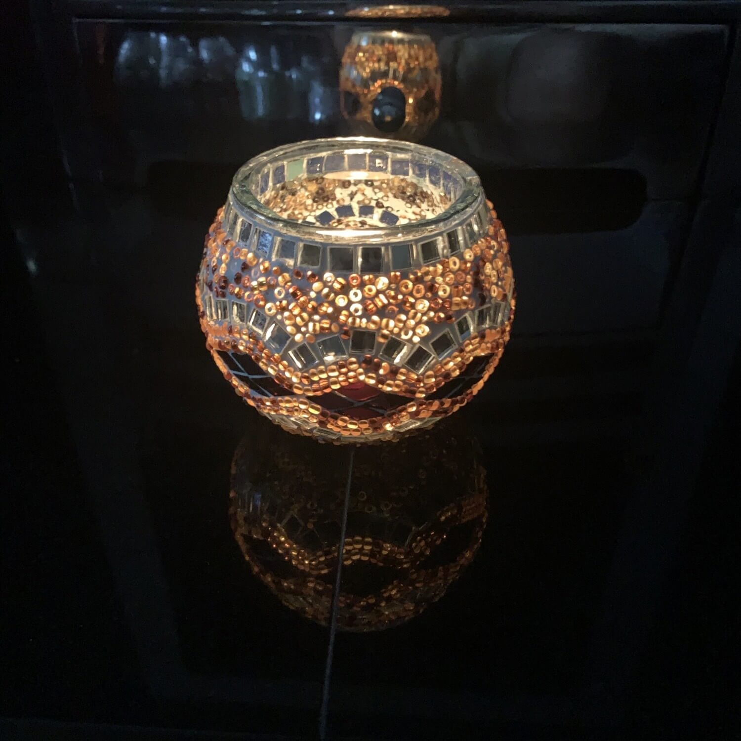 Handmade Mosaic Glass Candle Holder - Brown/Multi