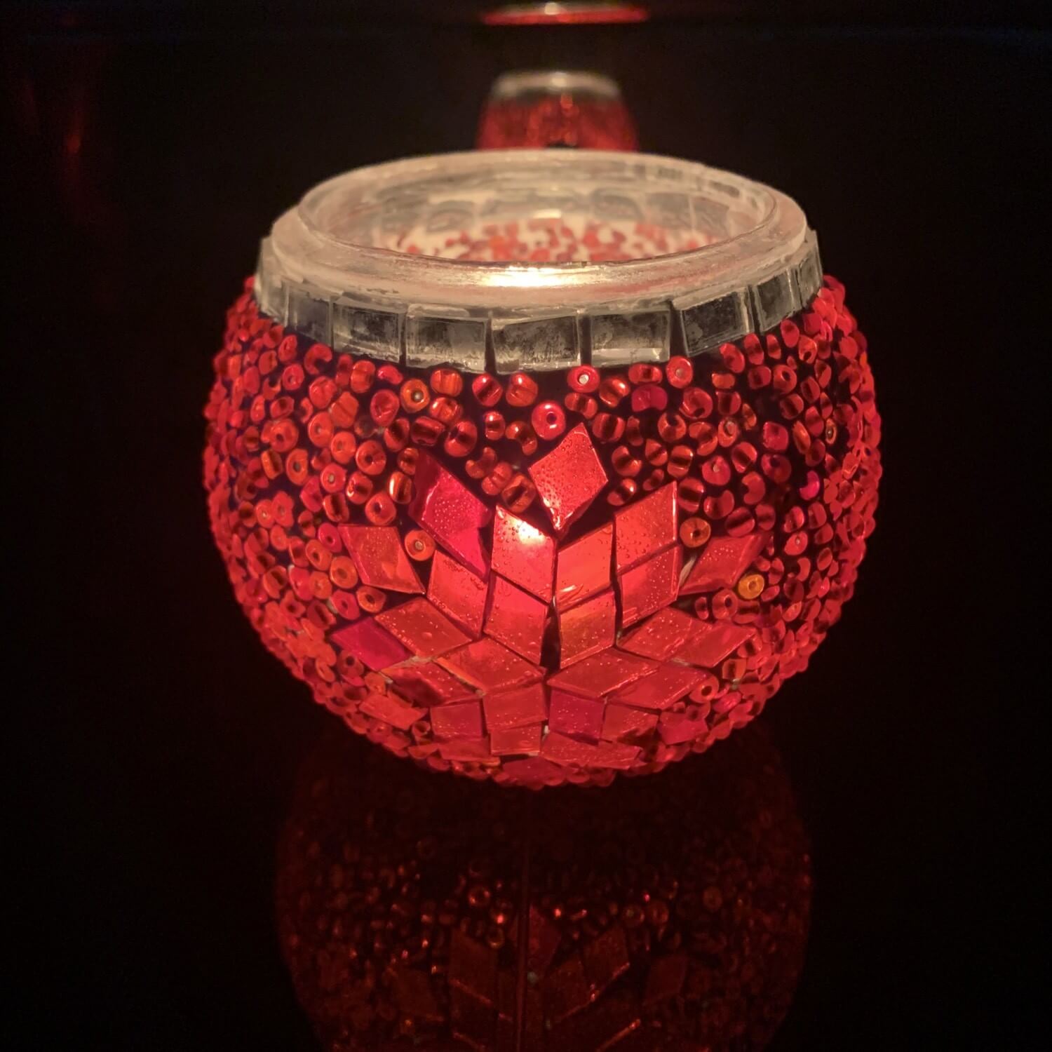 Handmade Mosaic Glass Candle Holder - Red Handmade Mosaic Glass Candle Holder - Red