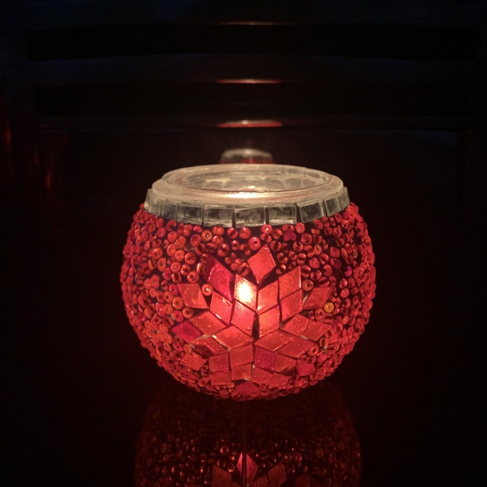 Handmade Mosaic Glass Candle Holder - Red