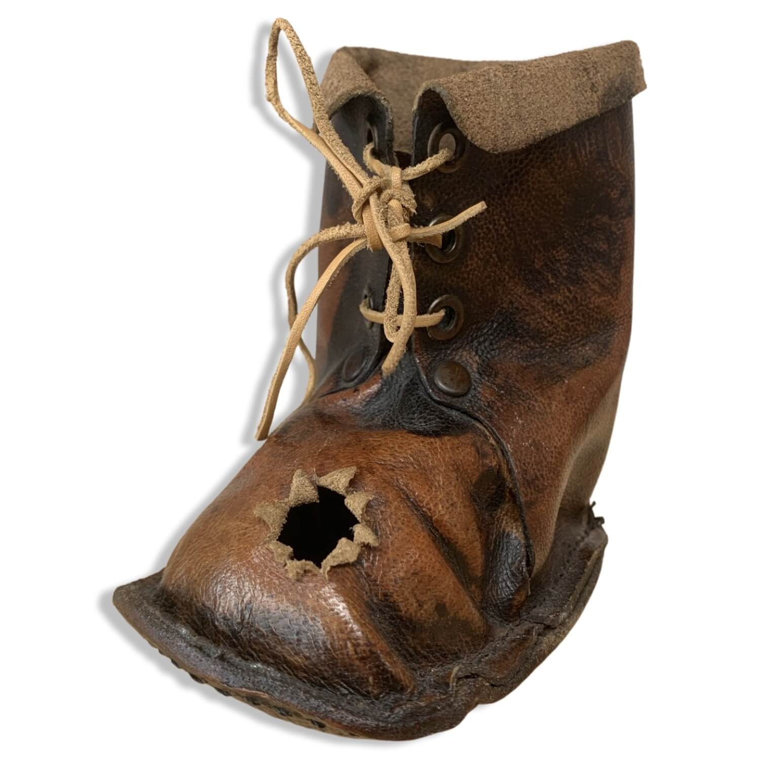 Leather Pen Holder - Soldier Boot With Bullet Hole