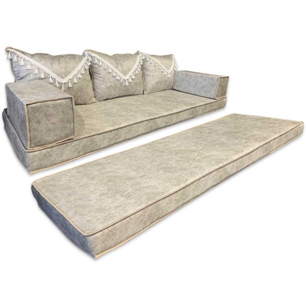 8" Thick Marble Grey Three Seater Majlis Floor Sofa Couch