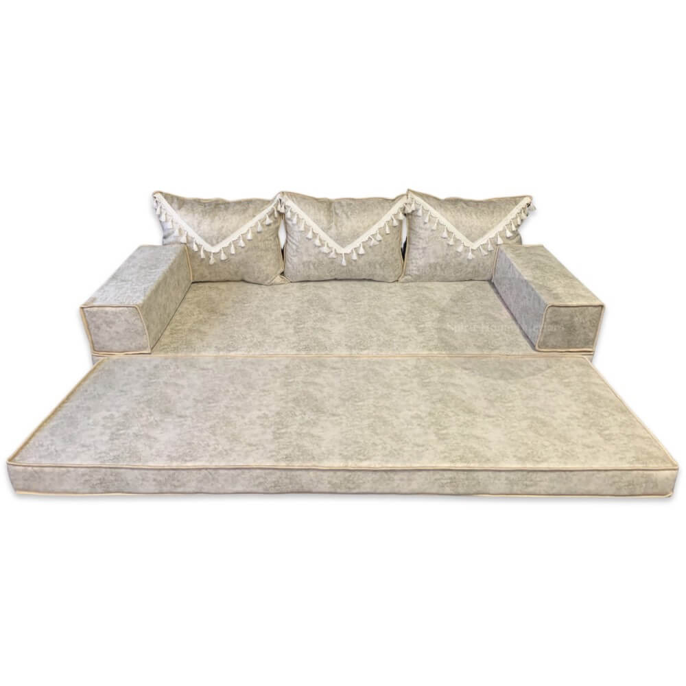 8" Thick Marble Grey Three Seater Majlis Floor Sofa Couch
