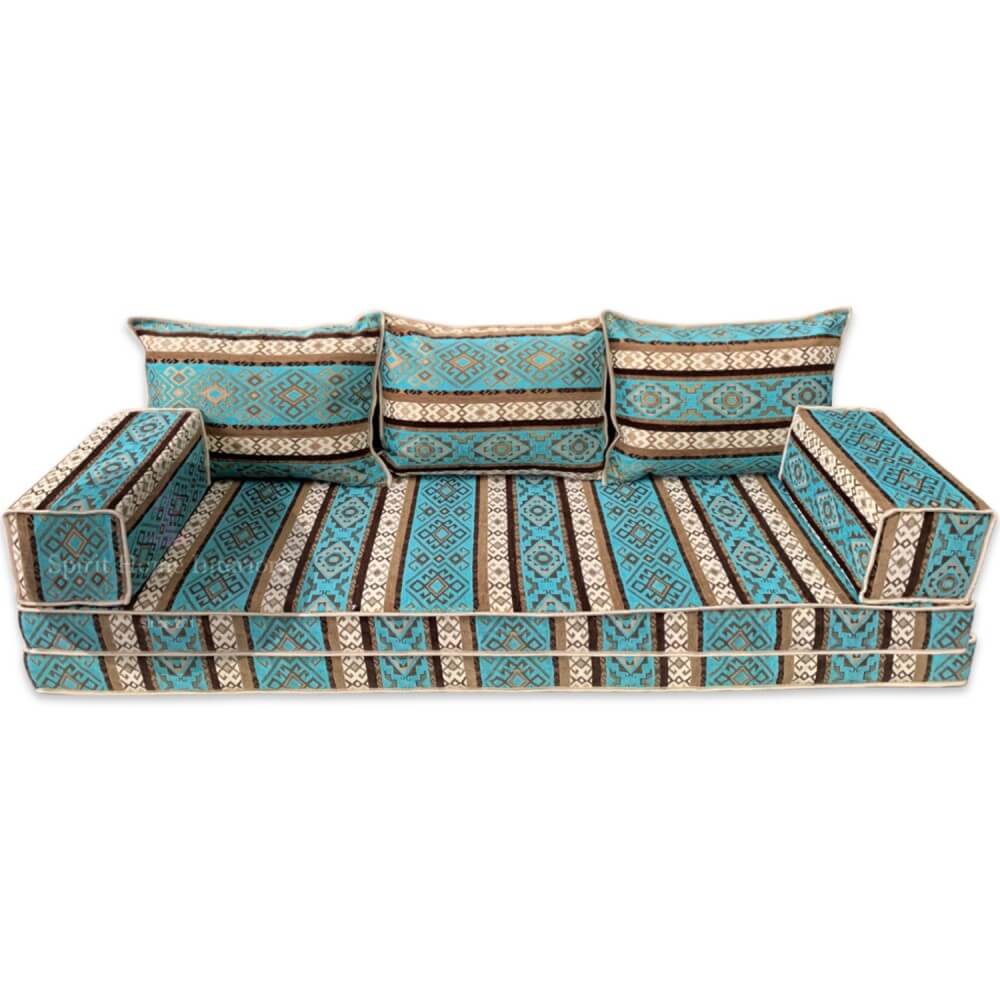 Turquoise 8" Thick Double Based Three Seater Majlis Floor Sofa