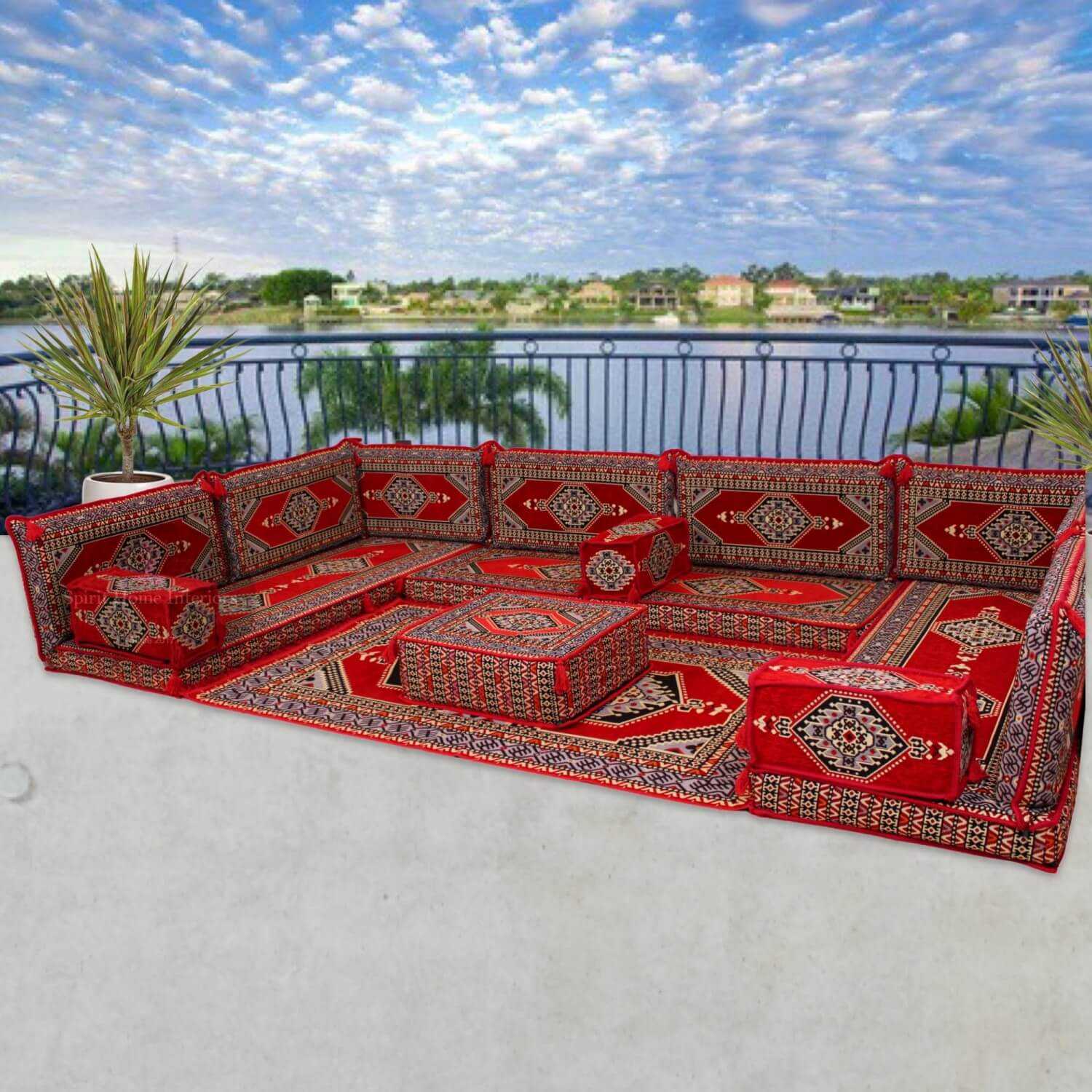 Palace Nine Seater Modular U-Shaped Oriental Floor Sofa Set
