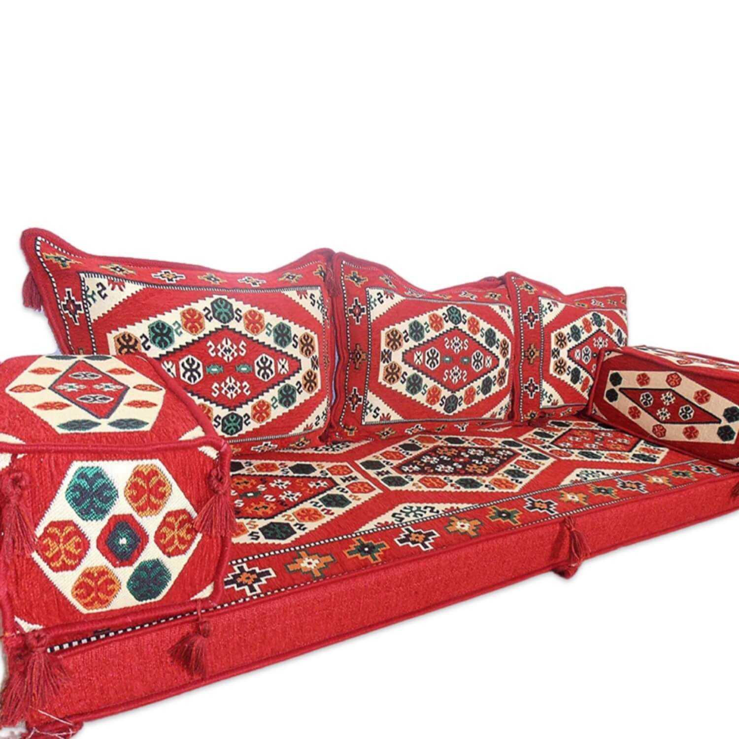 Nomad-1 Red Three Seater Majlis Floor Sofa Couch