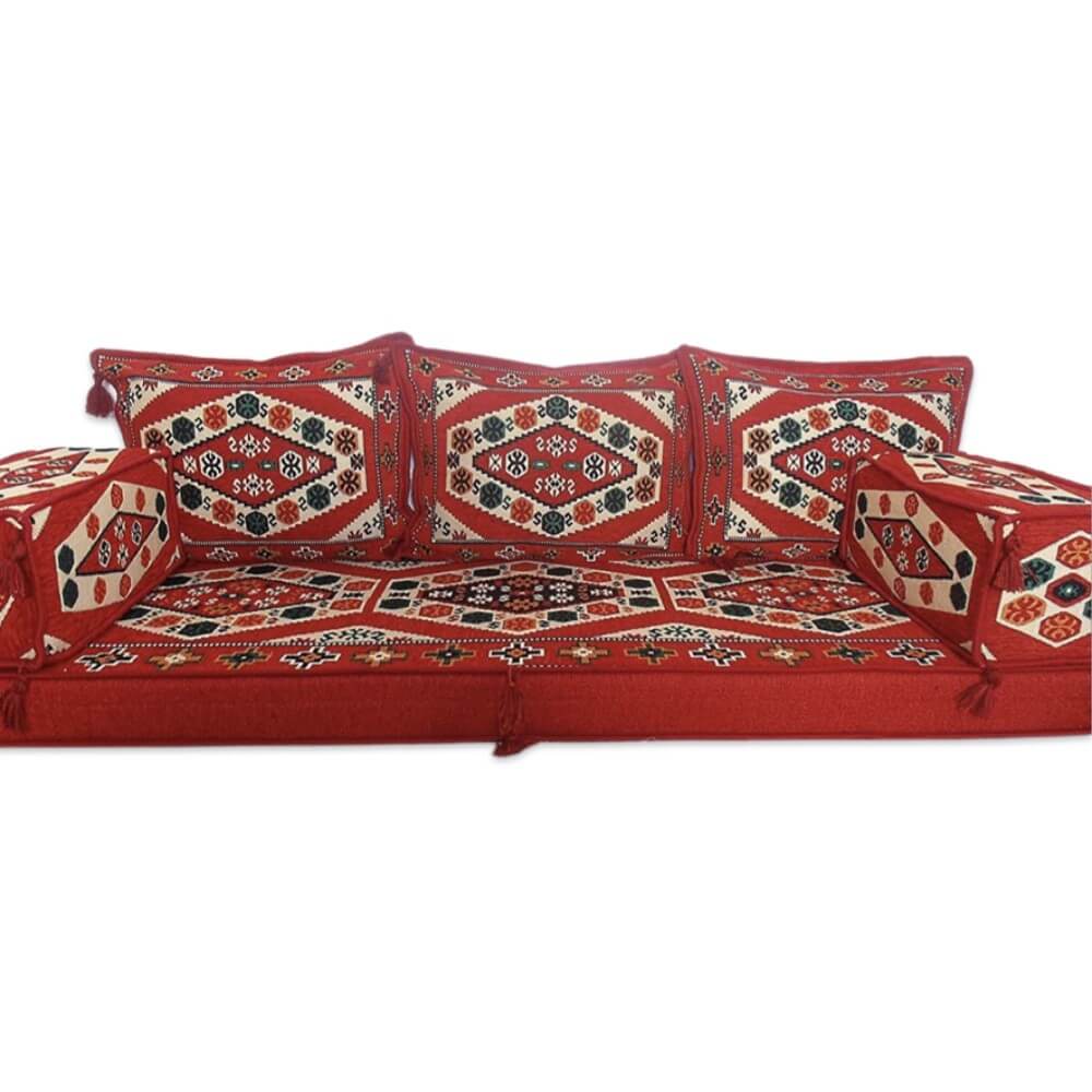 Nomad-1 Red Three Seater Majlis Floor Sofa Couch