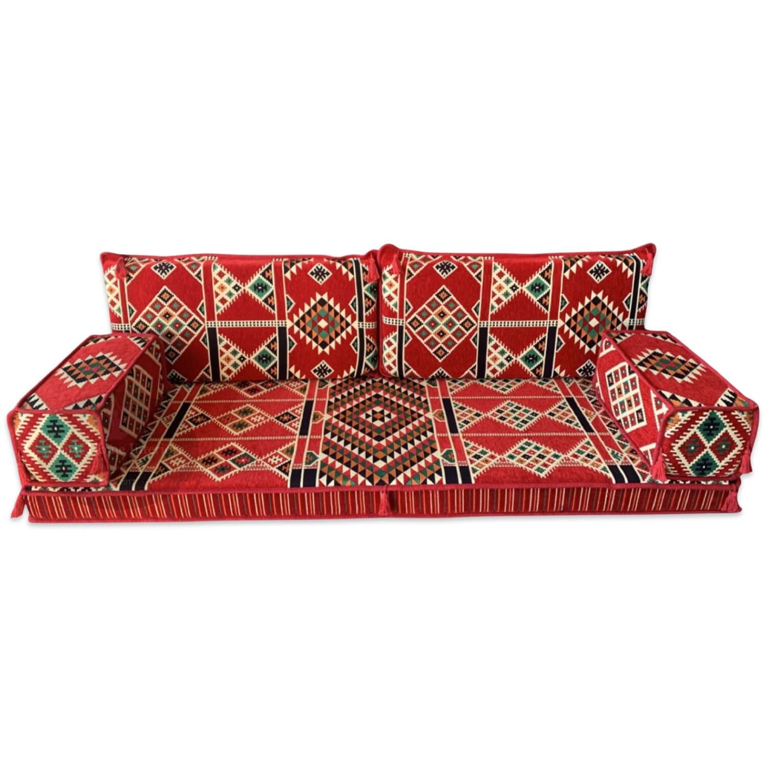 Kilim-2 Red Three Seater Oriental Majlis Floor Sofa Couch