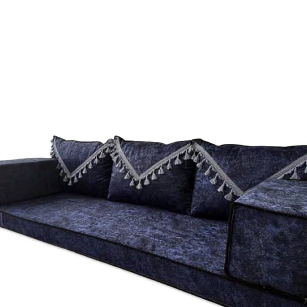 Marble Navy Tassel Three Seater Majlis Floor Sofa Couch