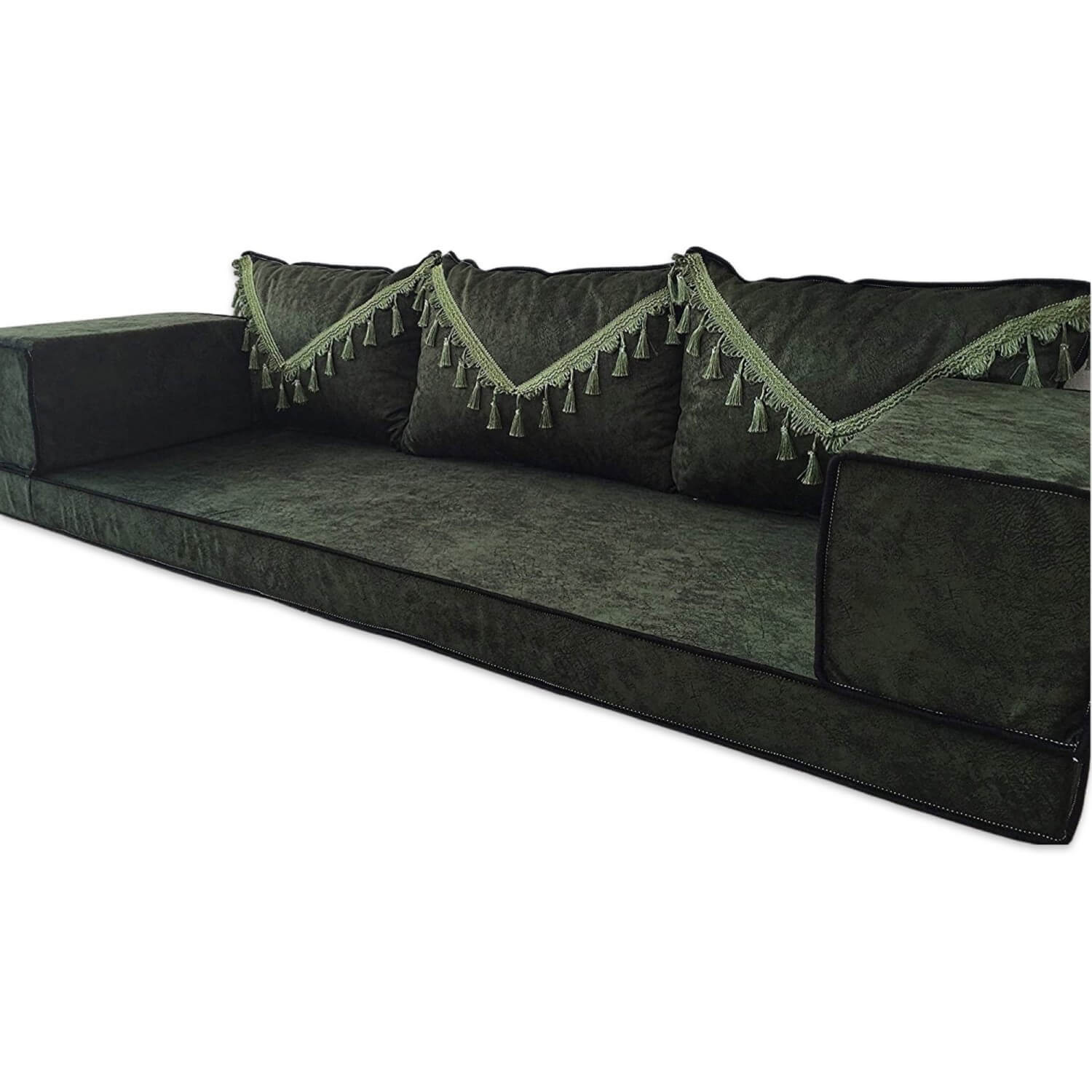 Marble Green Tassel Three Seater Majlis Floor Sofa Couch