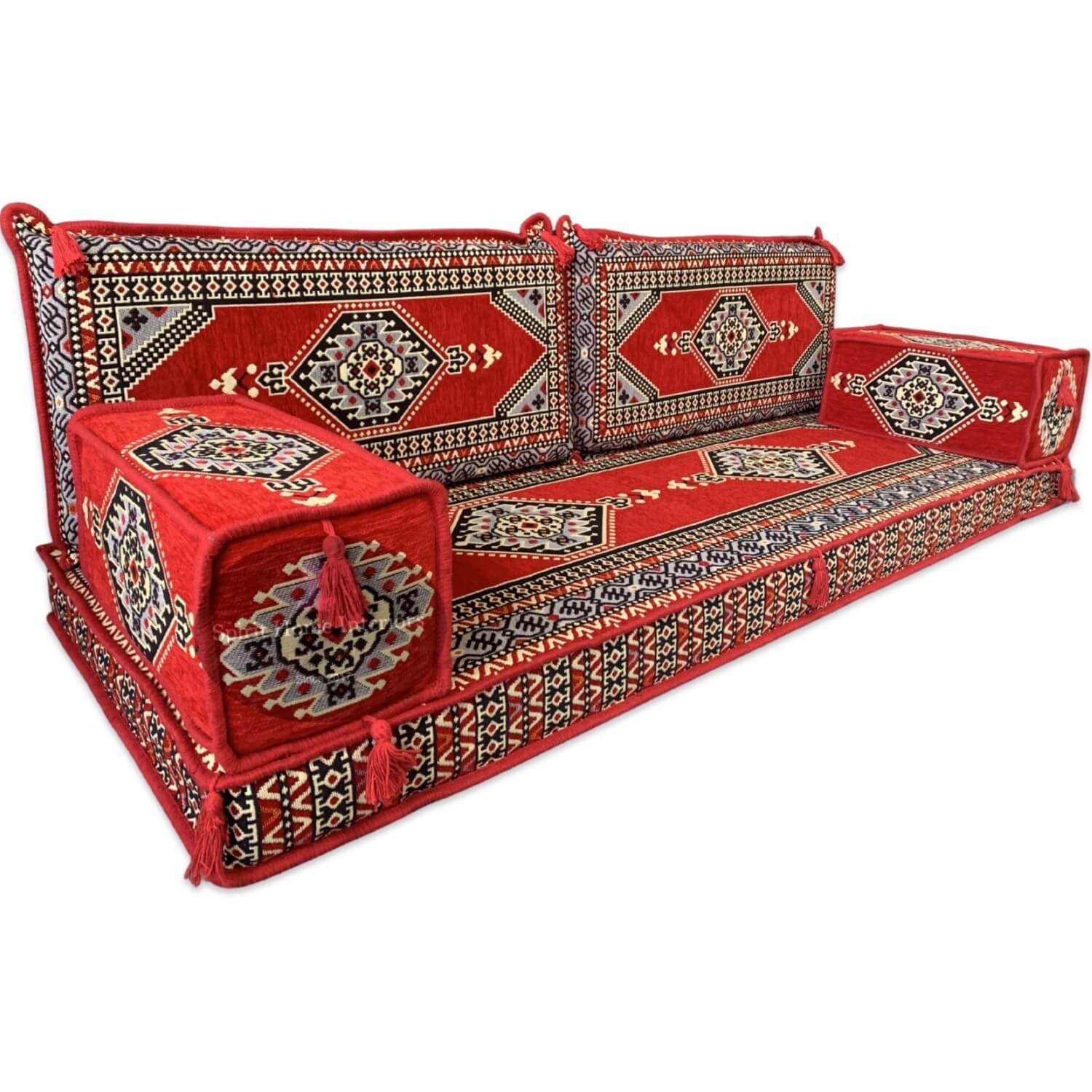 Palace Red Three Seater Majlis Floor Sofa Couch