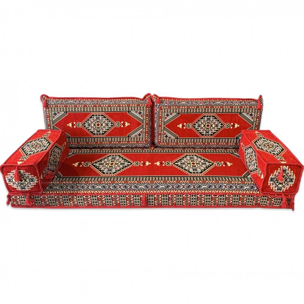 Palace Red Three Seater Majlis Floor Sofa Couch