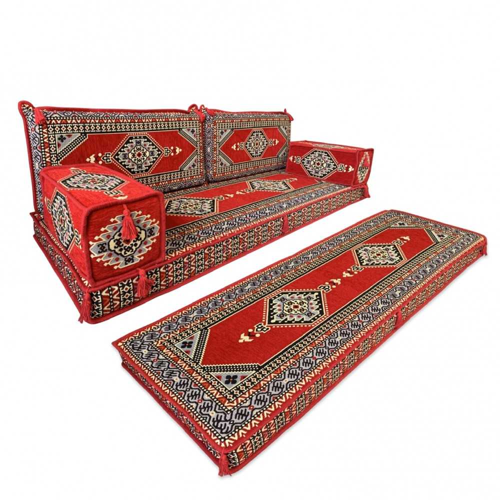 Palace Red 8" Thick Double Based Three Seater Majlis Floor Sofa