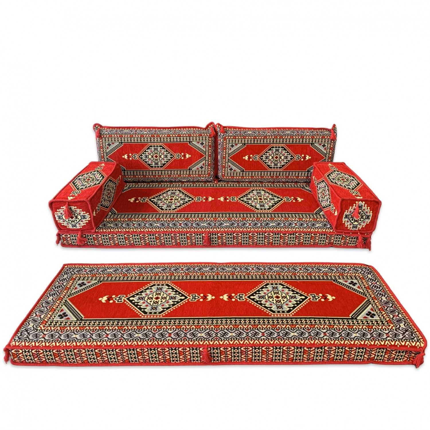 Palace Red 8" Thick Double Based Three Seater Majlis Floor Sofa
