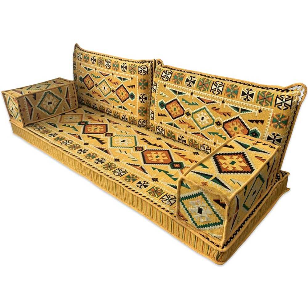 Anatolia Yellow Three Seater Majlis Floor Sofa Couch
