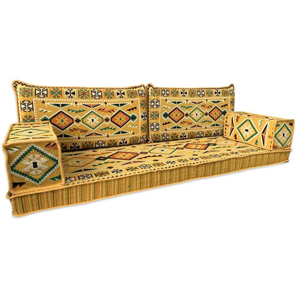 Anatolia Yellow Three Seater Majlis Floor Sofa Couch