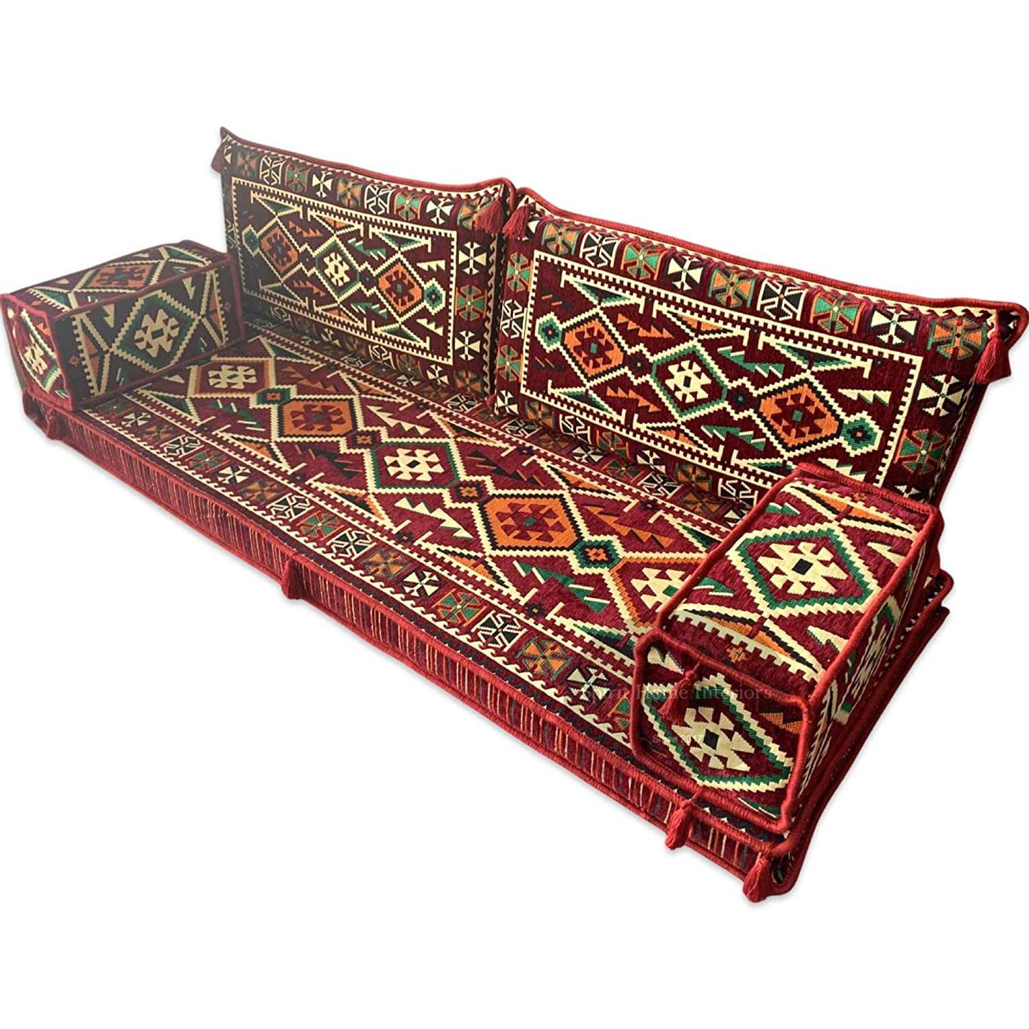 Anatolia Burgundy Three Seater Majlis Floor Sofa Couch